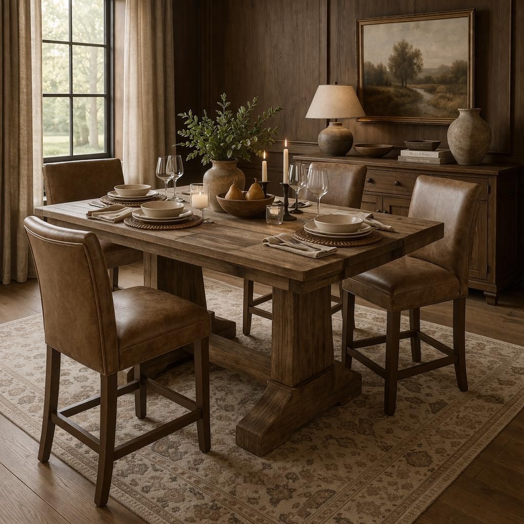 image:imageHomePop Upholstered Counter Height Barstool 24inch Textured AquaCognac Brown Faux Leathersingle Pack