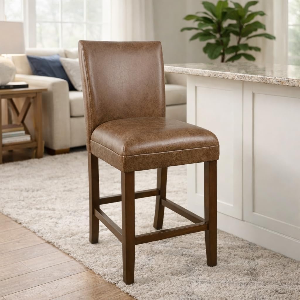 image:imageHomePop Upholstered Counter Height Barstool 24inch Textured AquaCognac Brown Faux Leathersingle Pack
