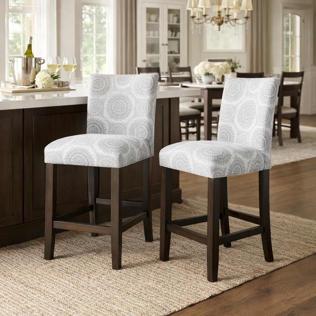 image:imageHomePop Upholstered Counter Height Barstool 24inch Textured AquaGray Medallion