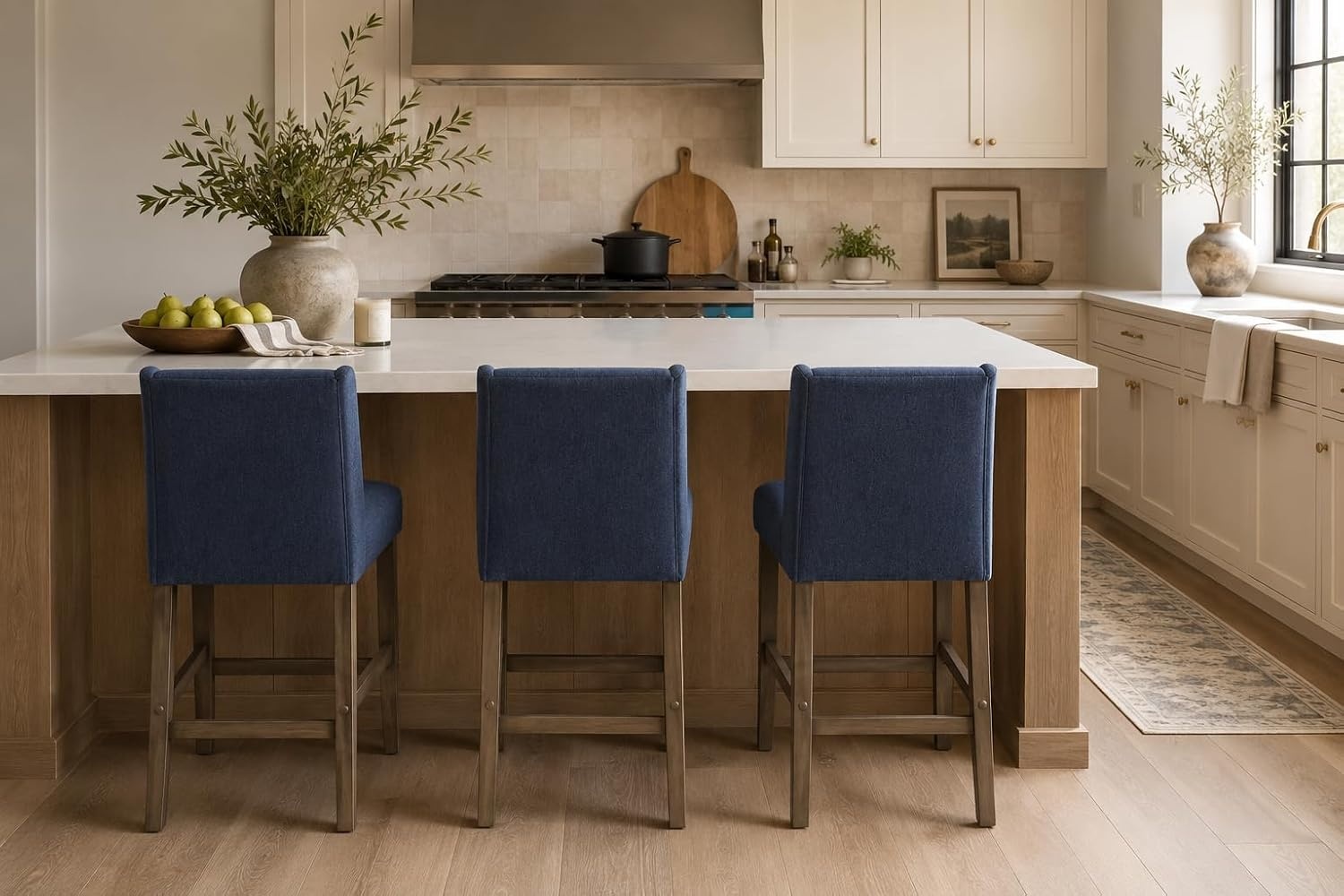 image:imageHomePop Upholstered Counter Height Barstool 24inch Textured AquaNavy Woven