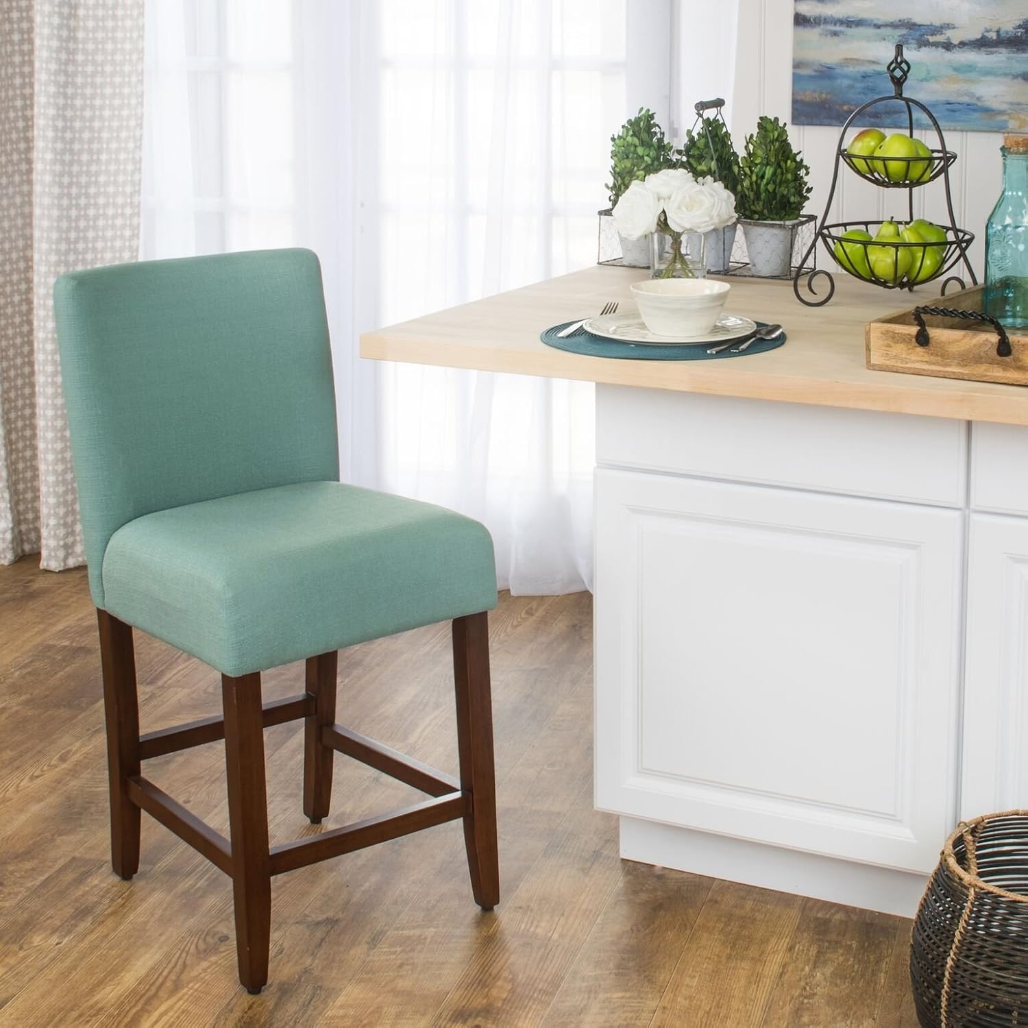 image:imageHomePop Upholstered Counter Height Barstool 24inch Textured AquaTextured Aqua
