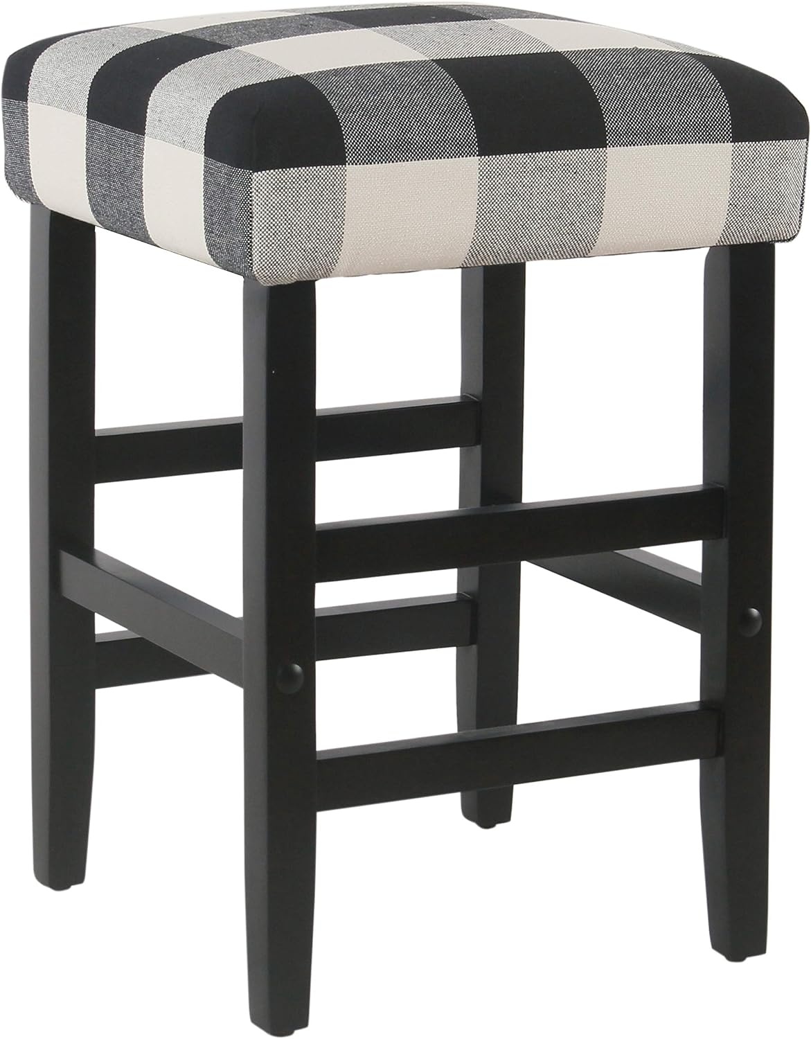 image:imageHomePop Backless Metal Frame Barstool 24inch Charcoal Square GeometricBlack Plaid