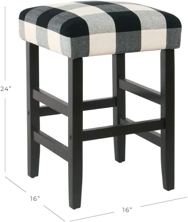 image:imageHomePop Backless Metal Frame Barstool 24inch Charcoal Square GeometricBlack Plaid