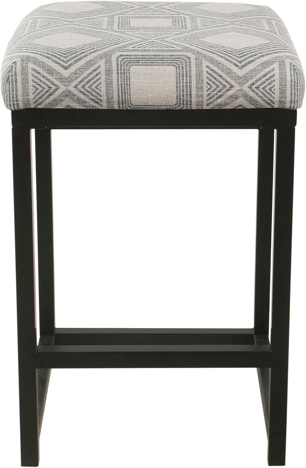 image:imageHomePop Backless Metal Frame Barstool 24inch Charcoal Square GeometricGray and Black
