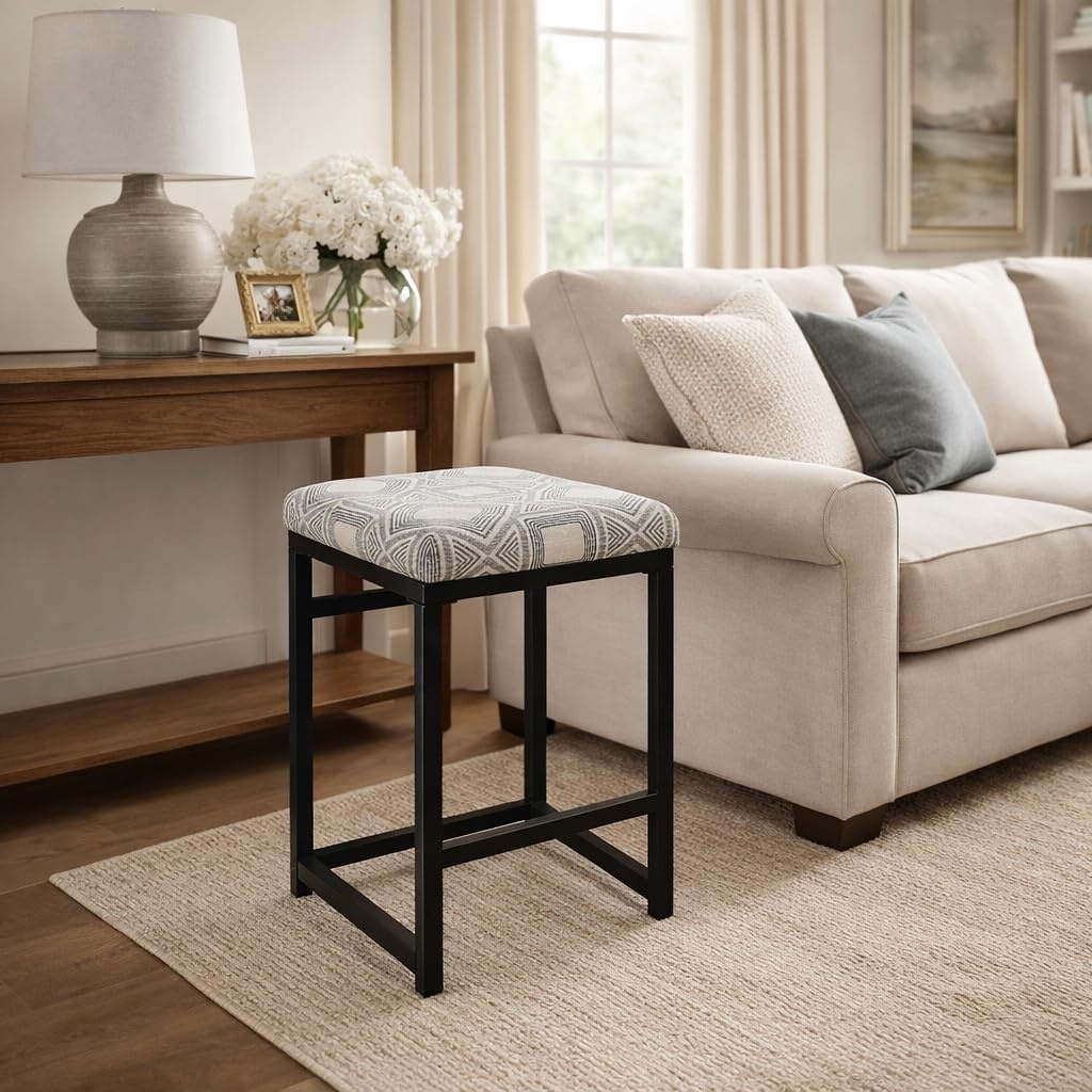 image:imageHomePop Backless Metal Frame Barstool 24inch Charcoal Square GeometricGray and Black
