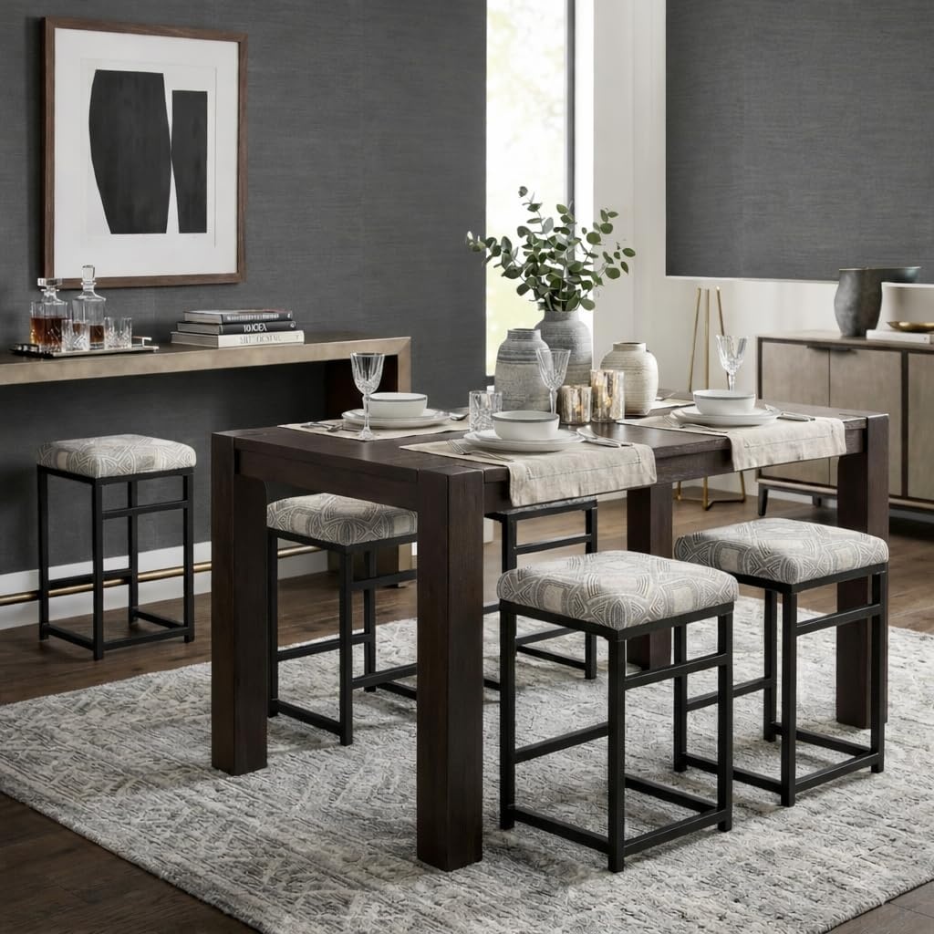 image:imageHomePop Backless Metal Frame Barstool 24inch Charcoal Square GeometricGray and Black