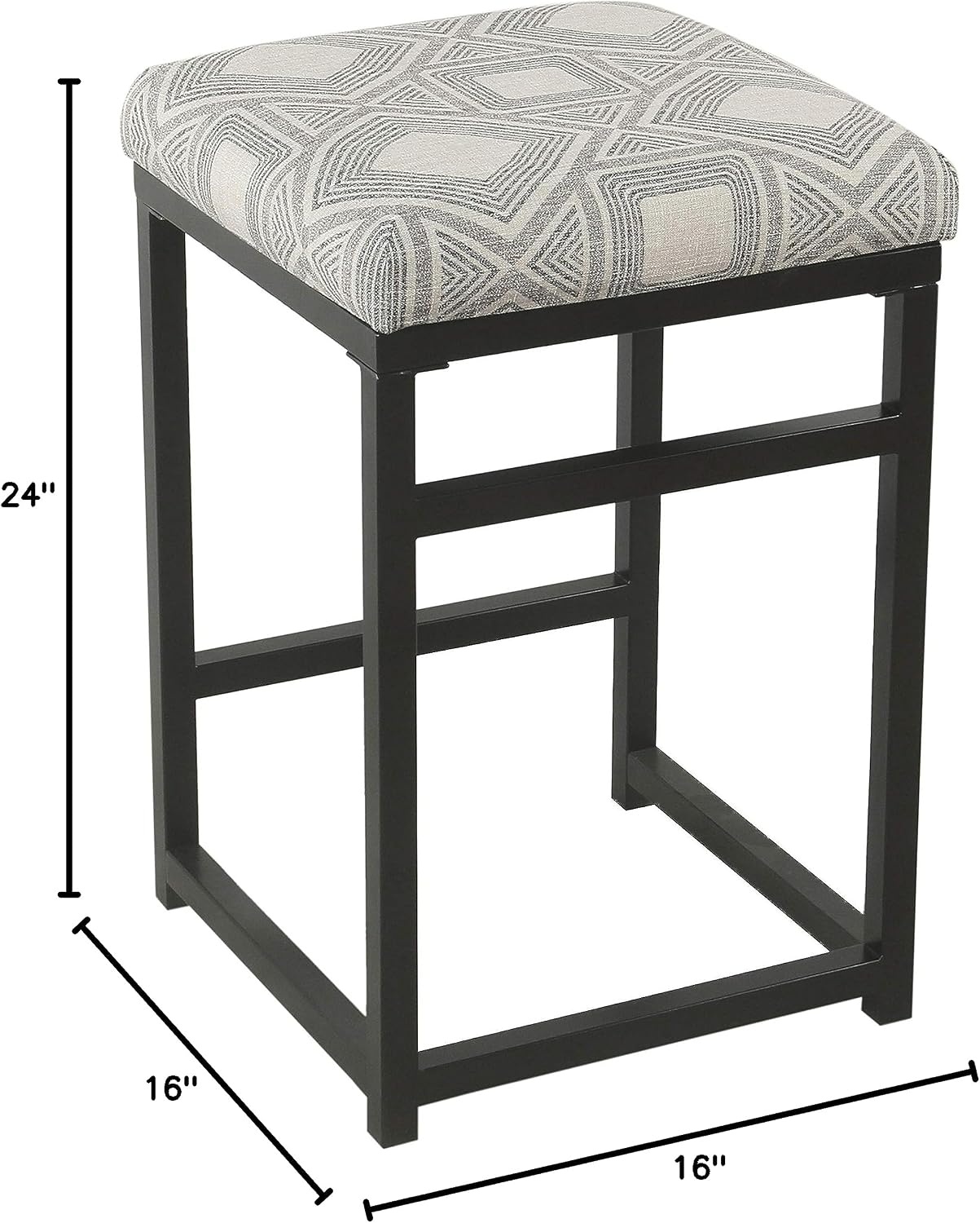 image:imageHomePop Backless Metal Frame Barstool 24inch Charcoal Square GeometricGray and Black