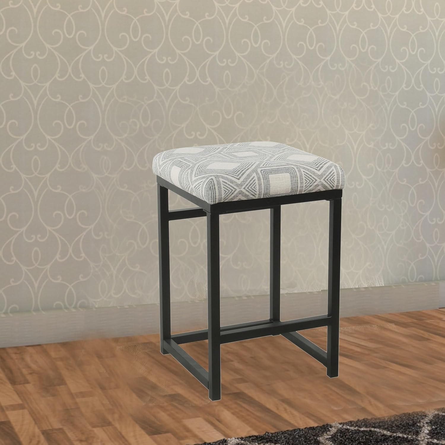 image:imageHomePop Backless Metal Frame Barstool 24inch Charcoal Square GeometricGray and Black