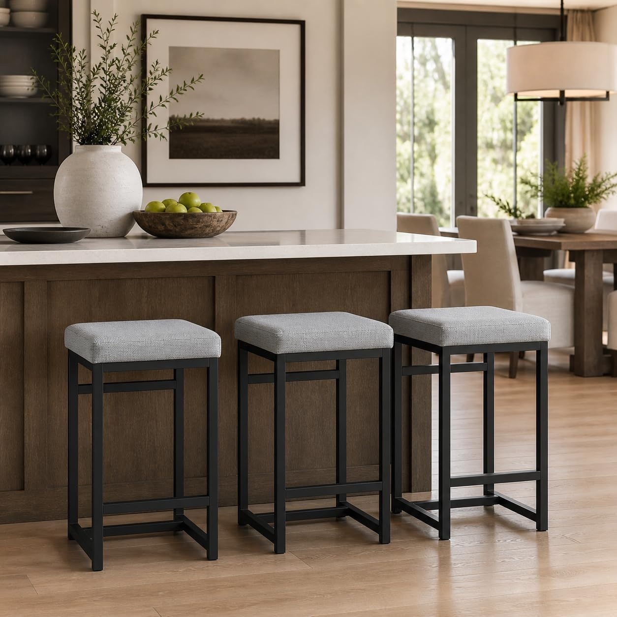 image:imageHomePop Backless Metal Frame Barstool 24inch Charcoal Square GeometricLight Gray
