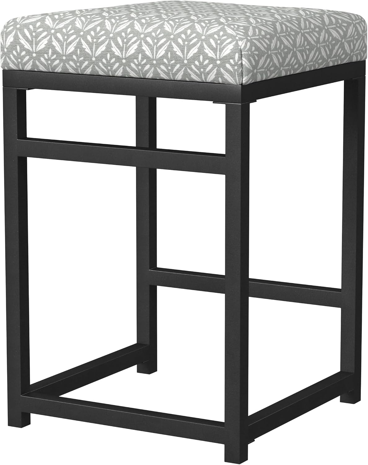 image:imageHomePop Backless Metal Frame Barstool 24inch Charcoal Square GeometricLight Gray Print