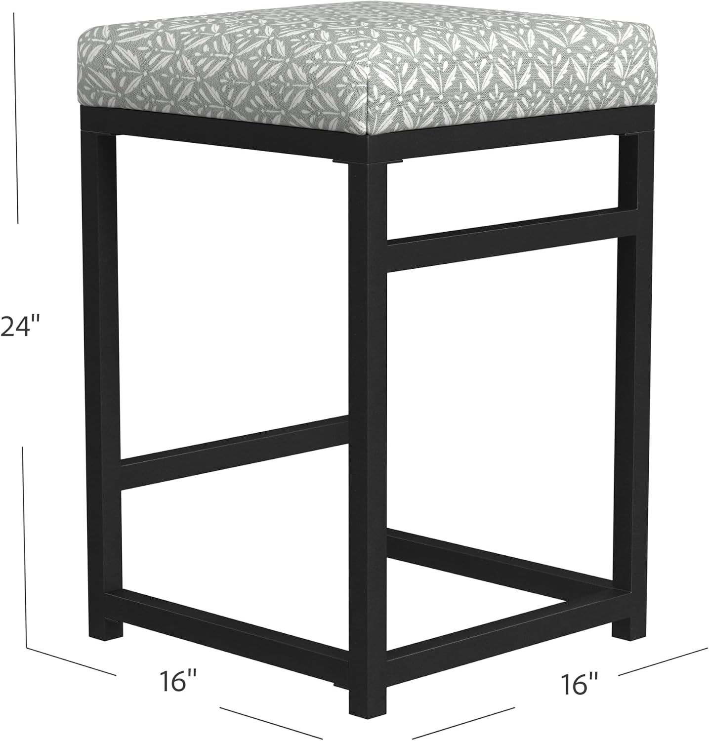 image:imageHomePop Backless Metal Frame Barstool 24inch Charcoal Square GeometricLight Gray Print