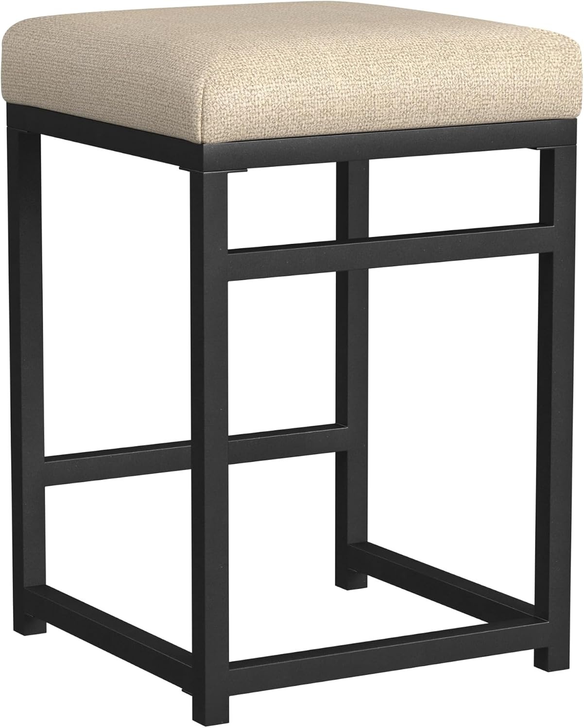 image:imageHomePop Backless Metal Frame Barstool 24inch Charcoal Square GeometricLight Tan