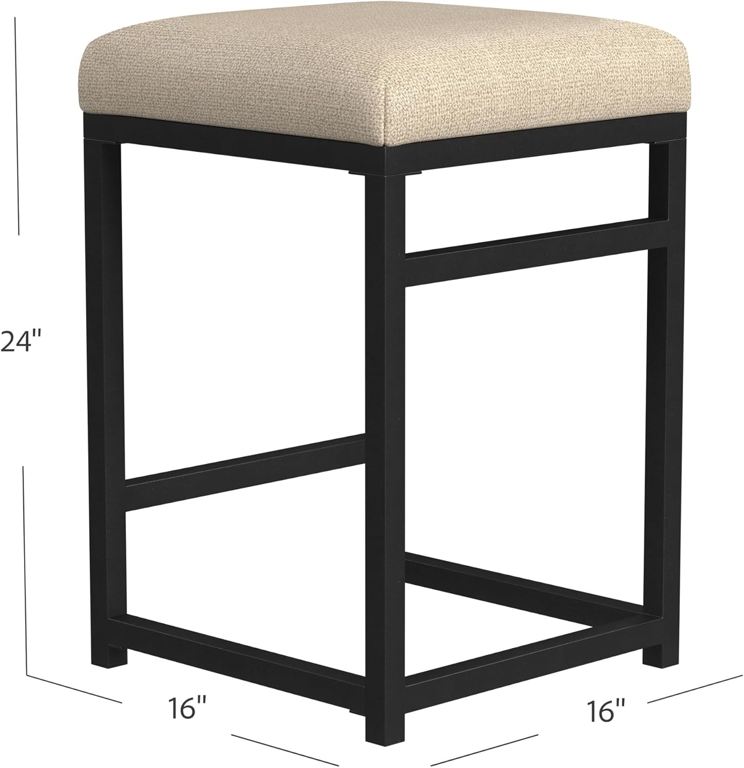 image:imageHomePop Backless Metal Frame Barstool 24inch Charcoal Square GeometricLight Tan