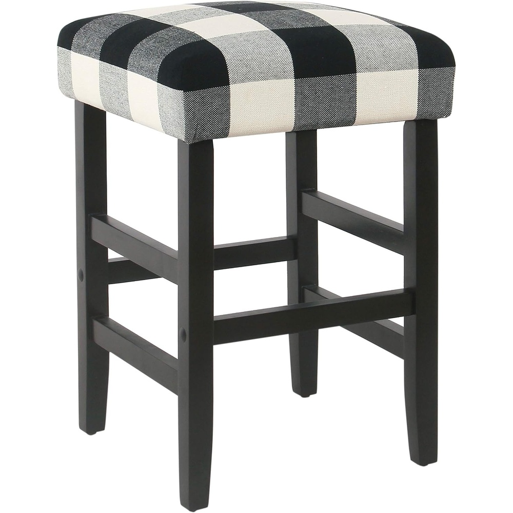 image:imageHomePop Backless Metal Frame Barstool 24inch Charcoal Square GeometricBlack Plaid