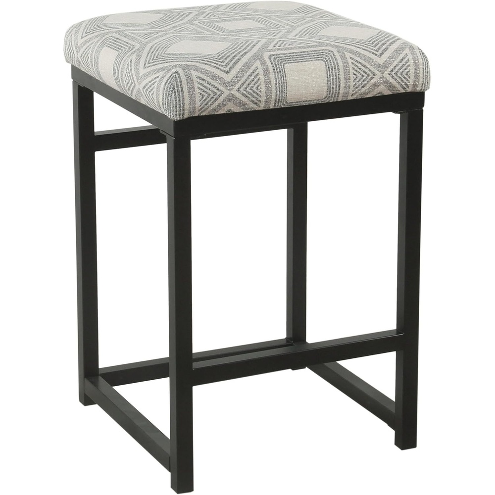 image:imageHomePop Backless Metal Frame Barstool 24inch Charcoal Square GeometricGray and Black