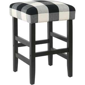 HomePop Backless Metal Frame Barstool, 24-inch, Charcoal Square Geometric(Black Plaid)