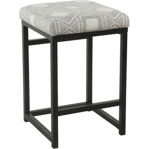 HomePop Backless Metal Frame Barstool, 24-inch, Charcoal Square Geometric(Gray and Black)
