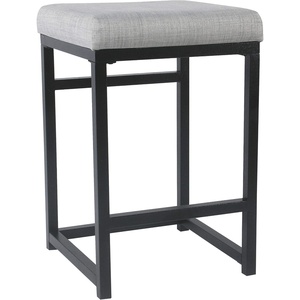 HomePop Backless Metal Frame Barstool, 24-inch, Charcoal Square Geometric(Light Gray)