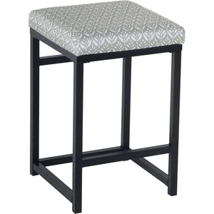 HomePop Backless Metal Frame Barstool, 24-inch, Charcoal Square Geometric(Light Gray Print)