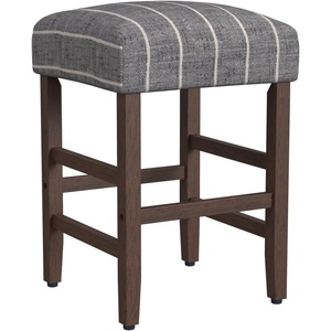 HomePop Backless Metal Frame Barstool, 24-inch, Charcoal Square Geometric(Midnight Gray Woven Stripe)