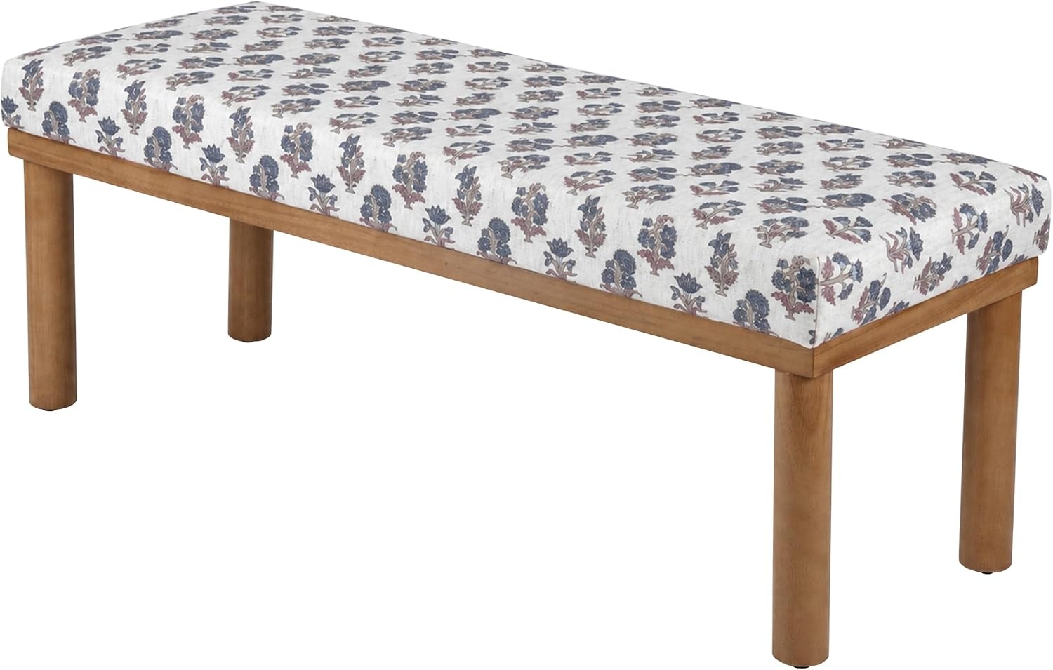 image:imageHomePop 475 Oslo Bench Chestnut Brown Faux LeatherBlue Floral Pattern