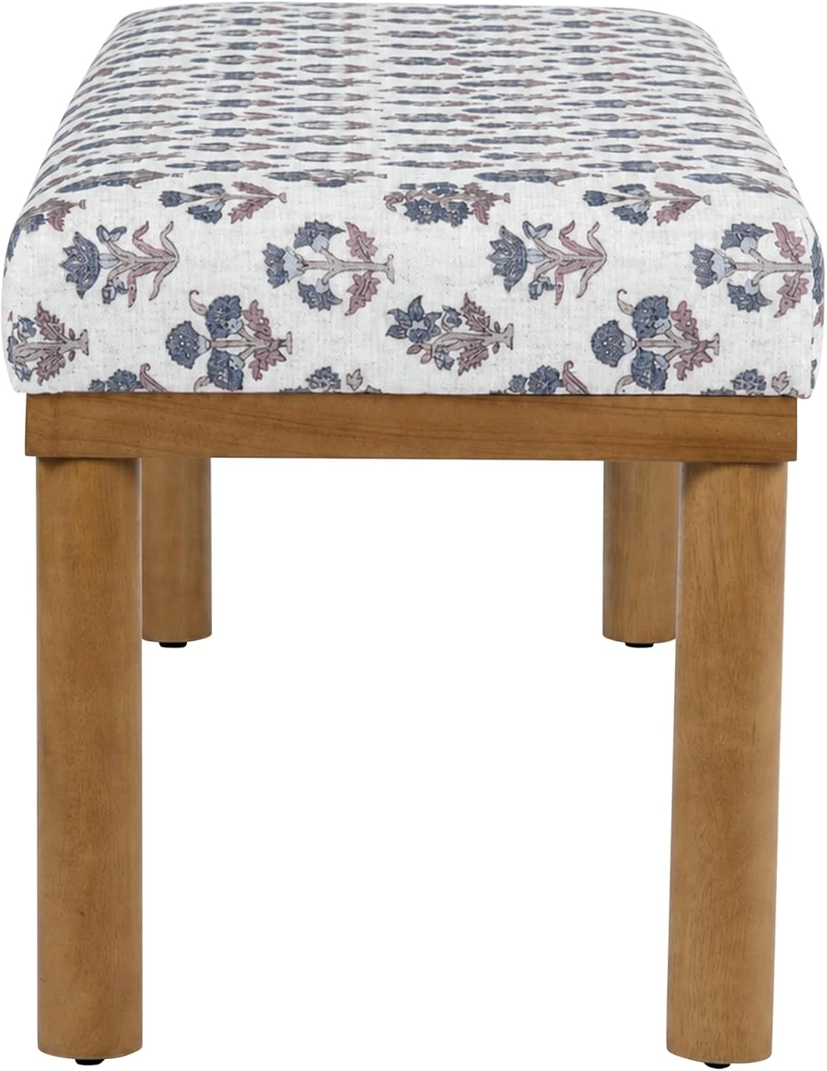 image:imageHomePop 475 Oslo Bench Chestnut Brown Faux LeatherBlue Floral Pattern