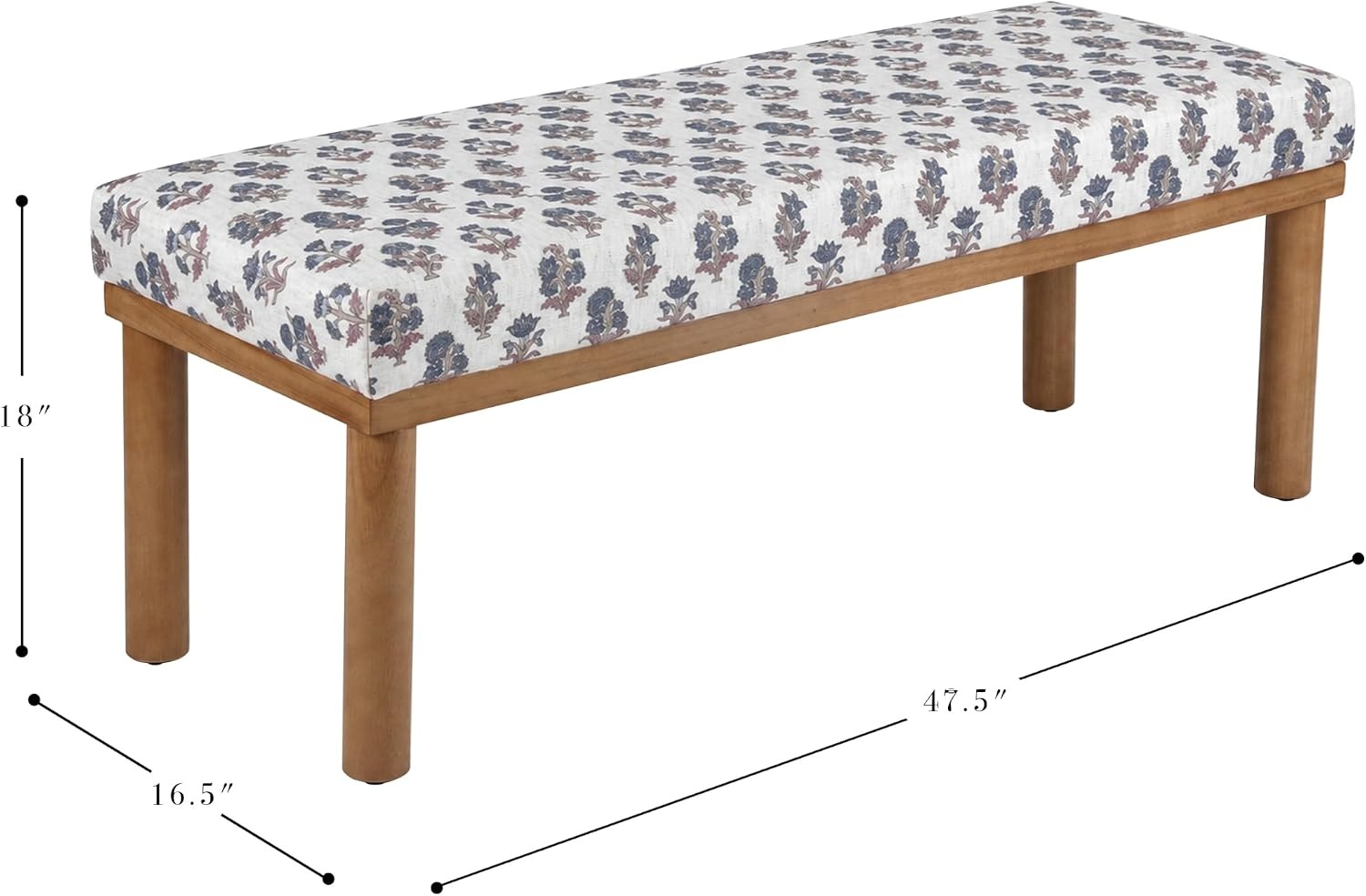 image:imageHomePop 475 Oslo Bench Chestnut Brown Faux LeatherBlue Floral Pattern