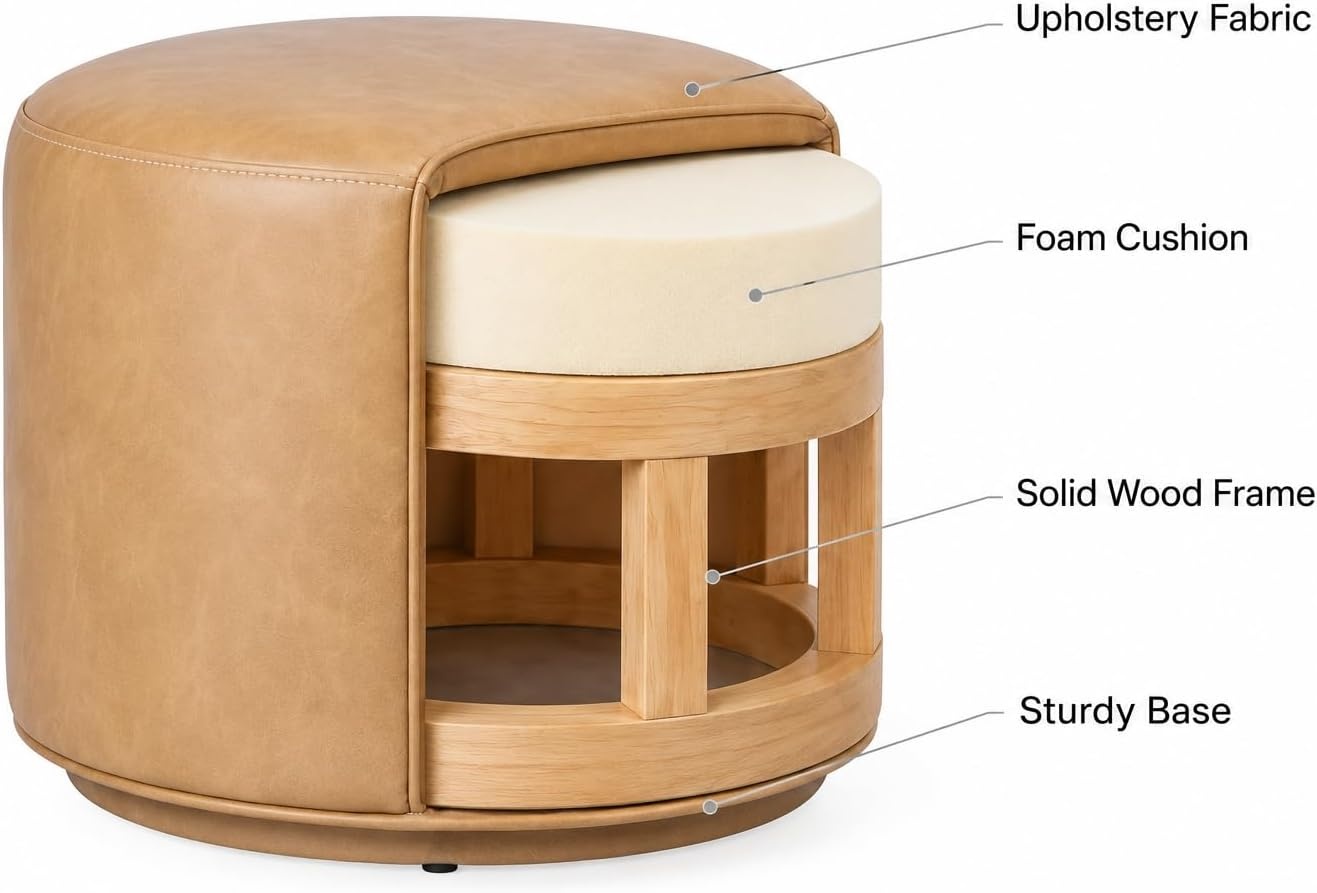 image:imageHomePop Avery 19 Round Ottoman Sand Faux LeatherSand Faux Leather