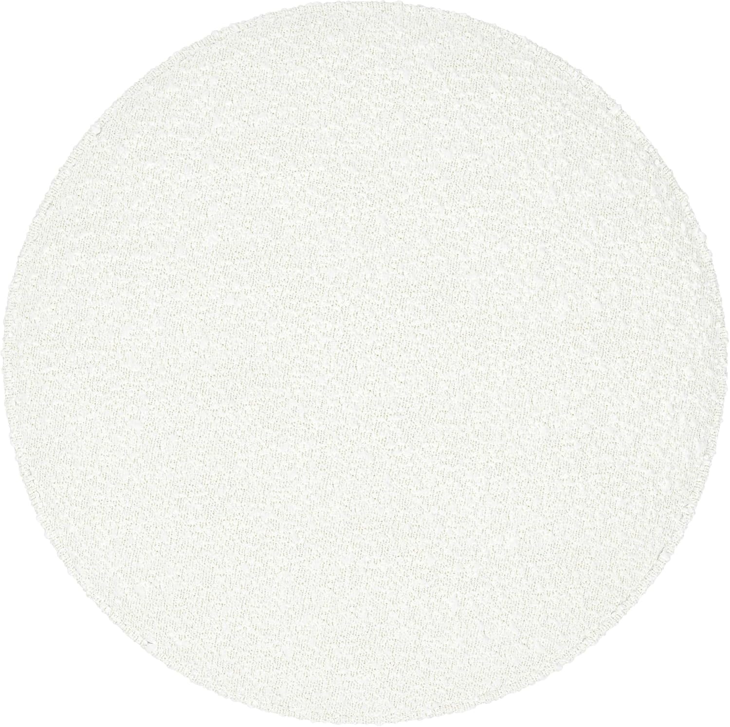 image:imageSpatial Order 22 Round Ottoman with Wooden Base Tan Geometric PatternCream Boucle