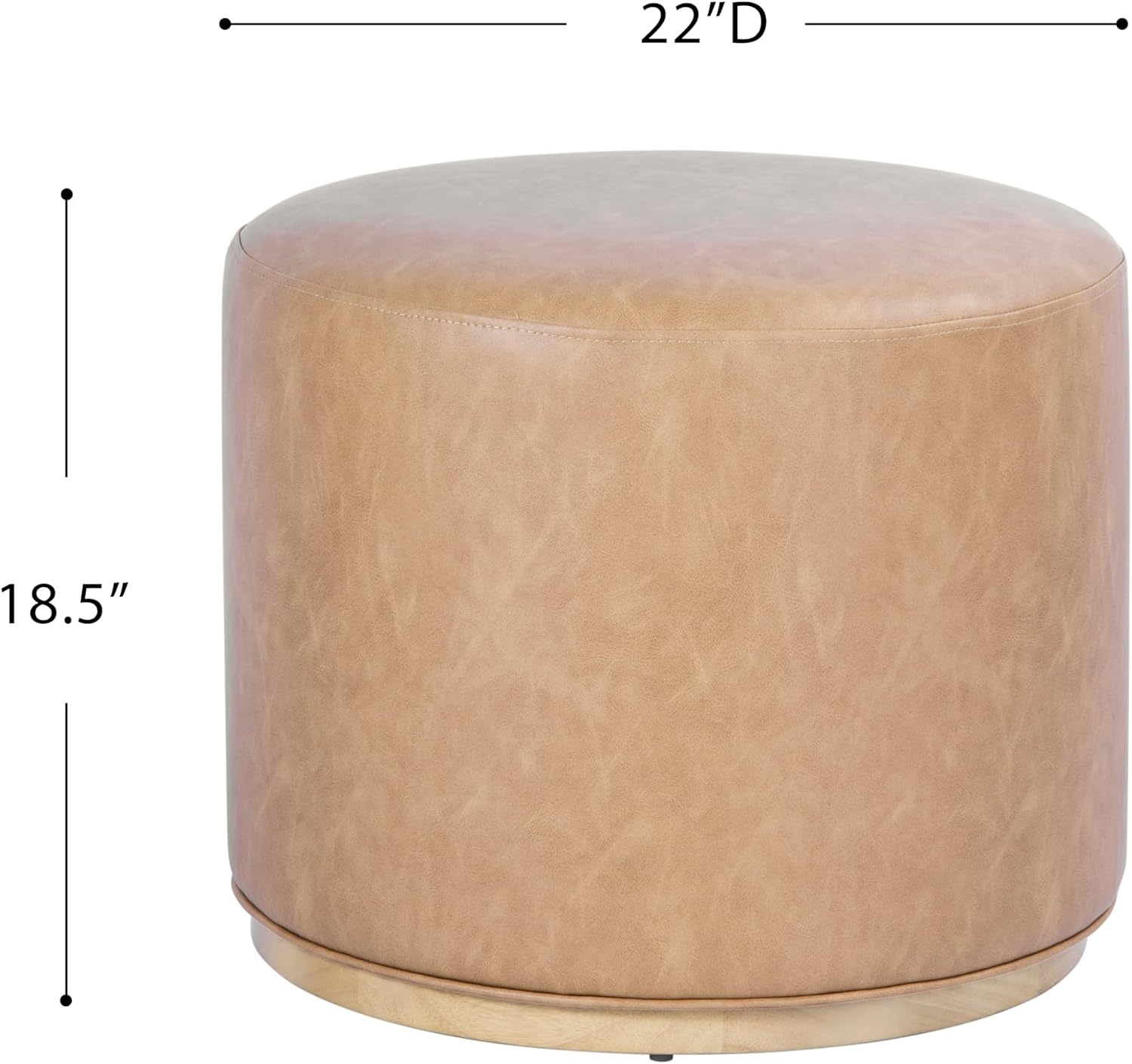 image:imageSpatial Order 22 Round Ottoman with Wooden Base Tan Geometric PatternSand Faux Leather