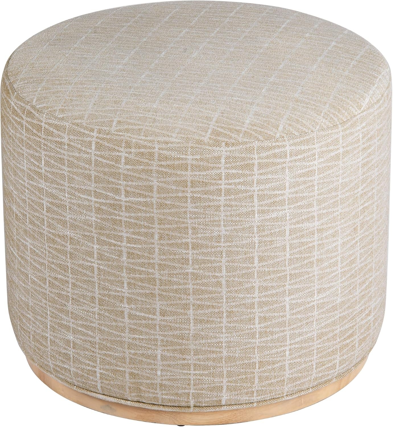 image:imageSpatial Order 22 Round Ottoman with Wooden Base Tan Geometric PatternTan Geometric Pattern
