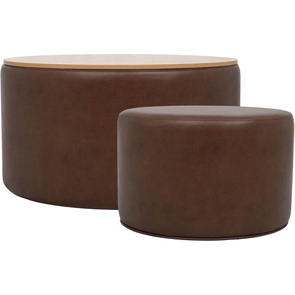 image:imageHomePop 30 Storage Ottoman with Wood Top Brown Faux Leather Set of 2Brown Faux Leather