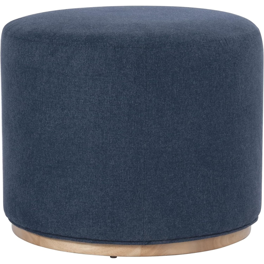image:imageSpatial Order 22 Round Ottoman with Wooden Base Tan Geometric PatternBlue Woven Fabric