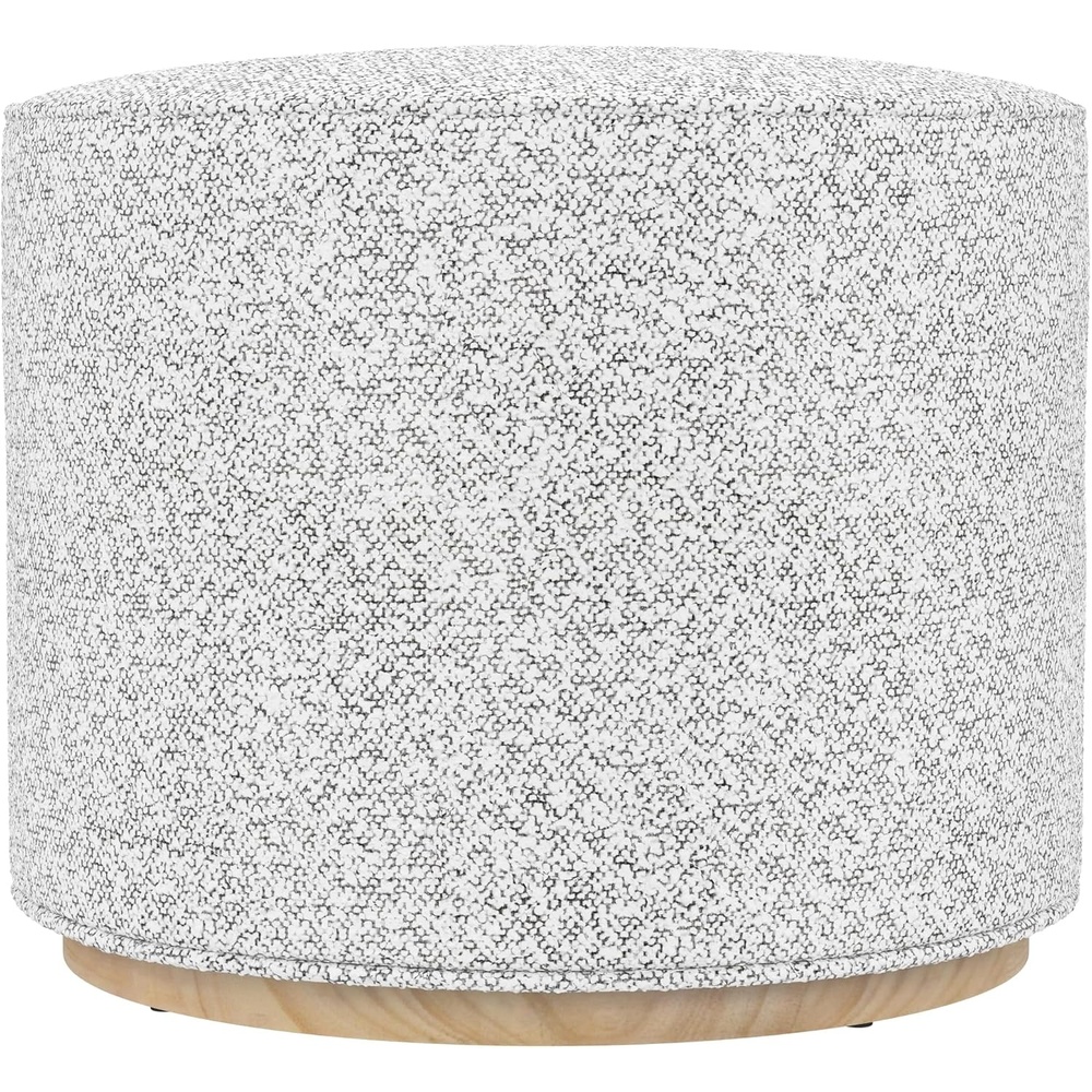 image:imageSpatial Order 22 Round Ottoman with Wooden Base Tan Geometric PatternCream Boucl With Gray Yarns