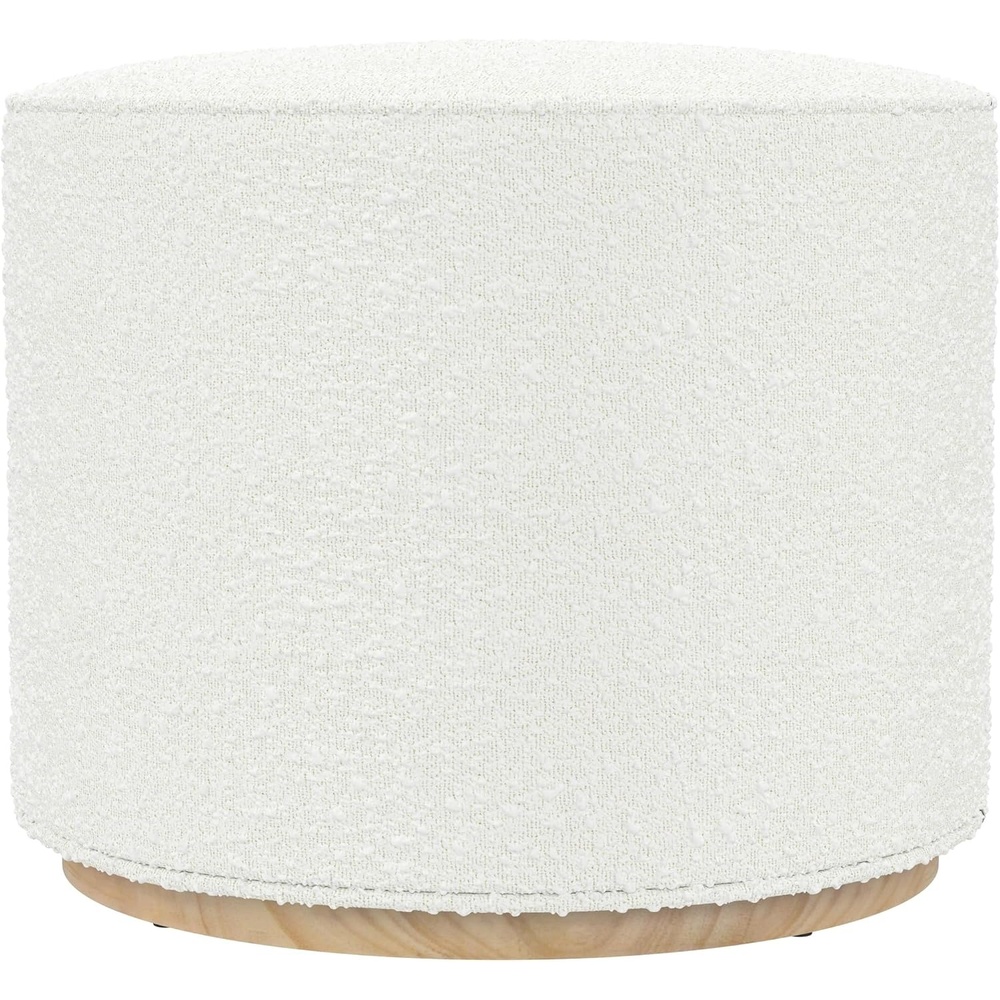 image:imageSpatial Order 22 Round Ottoman with Wooden Base Tan Geometric PatternCream Boucle