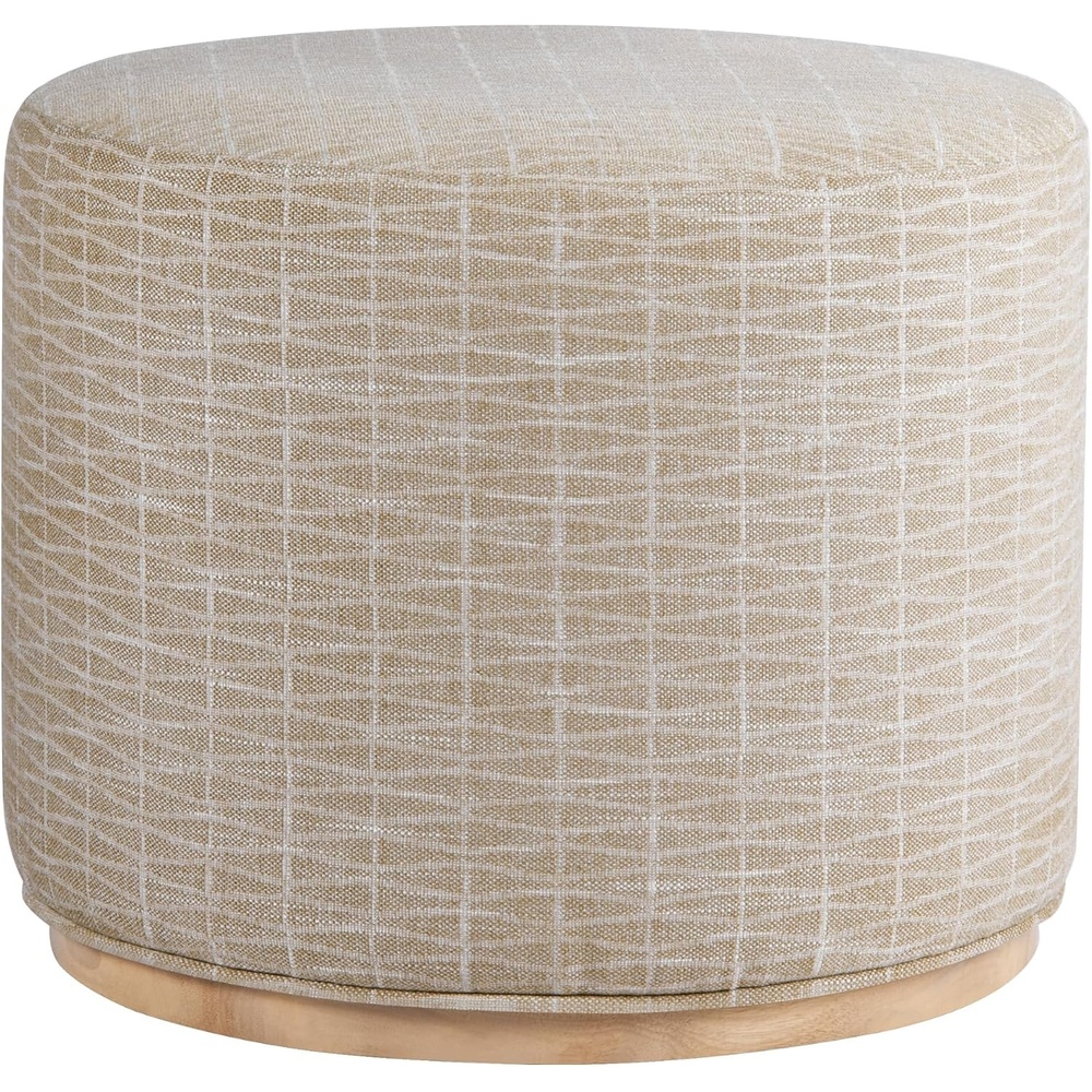 image:imageSpatial Order 22 Round Ottoman with Wooden Base Tan Geometric PatternTan Geometric Pattern