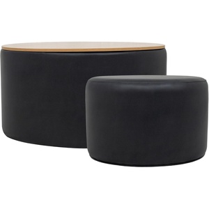 HomePop 30″ Storage Ottoman with Wood Top, Brown Faux Leather, Set of 2(Black Faux Leather)