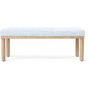 HomePop 47.5″ Oslo Bench – Chestnut Brown Faux Leather(Blue Pinstripe Fabric)