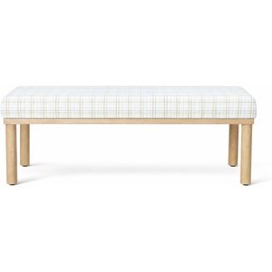 HomePop 47.5″ Oslo Bench – Chestnut Brown Faux Leather(Natural Plaid Woven Fabric)