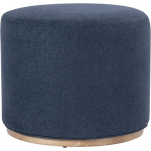 Spatial Order 22″ Round Ottoman with Wooden Base – Tan Geometric Pattern(Blue Woven Fabric)