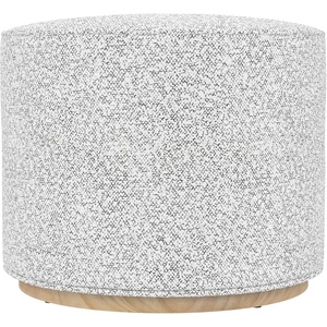 Spatial Order 22″ Round Ottoman with Wooden Base – Tan Geometric Pattern(Cream Bouclé With Gray Yarns)