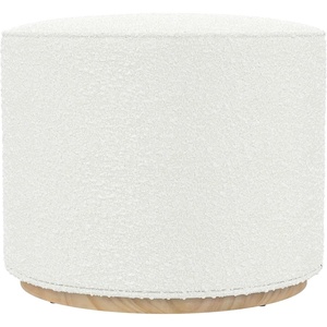 Spatial Order 22″ Round Ottoman with Wooden Base – Tan Geometric Pattern(Cream Boucle)