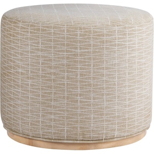 Spatial Order 22″ Round Ottoman with Wooden Base – Tan Geometric Pattern(Tan Geometric Pattern)